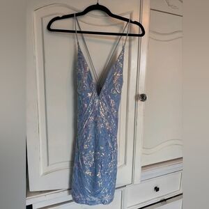 Sparkling Light Blue Sequin Slip Dress